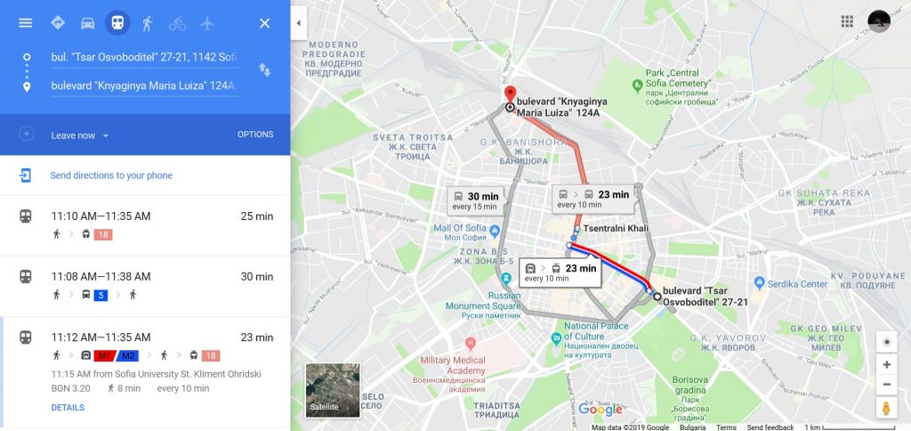 Google Maps Sofia Transport 1